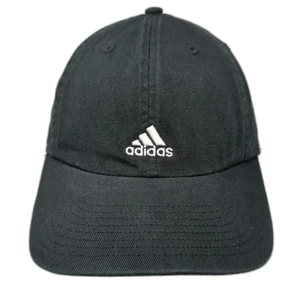 Adidas Baseball Cap Black One Size Adjustable Cotton Aeroready Logo Sport Hat